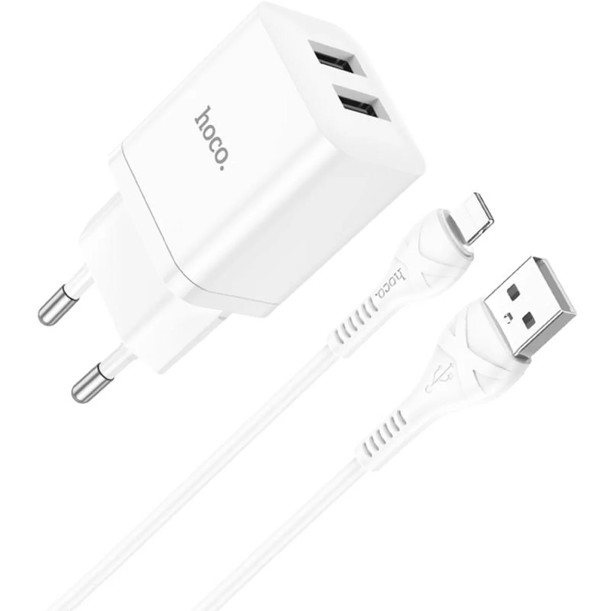 СЗУ Hoco N25 Maker (2USB-A) + USB to Lightning White