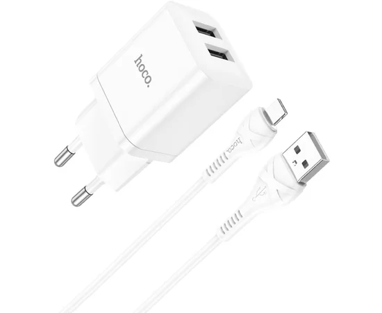 СЗУ Hoco N25 Maker (2USB-A) + USB to Lightning White