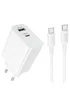 СЗУ Borofone BA108A Stellar PD30W+QC3.0 (1USB-A/1C) + кабель Type-C to Type-C White