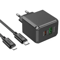 СЗУ Hoco CS14A PD20W+QC3.0 (1USB-A/1C) + Type-C to Lightning Black