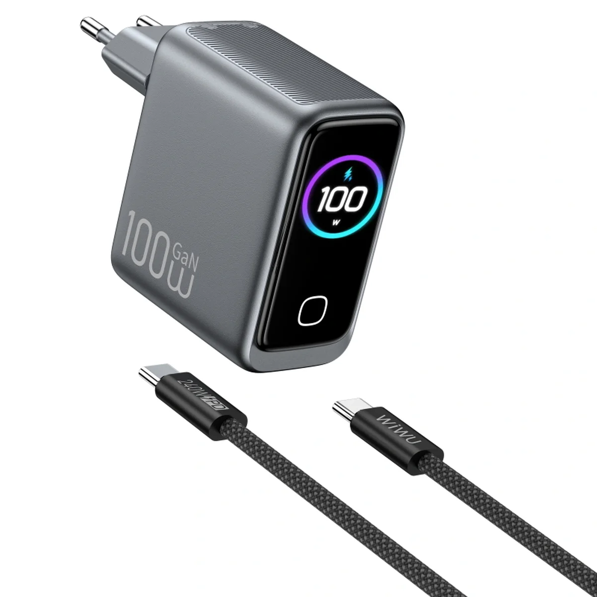 СЗУ WIWU CHG300 Voyager PD100W+QC3.0 (1USB-A/2C) + кабель Type-C to Type-C Grey