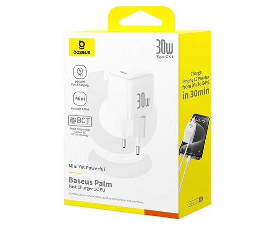 СЗУ Baseus Palm Fast Charger 30W (1USB-C) (P10111605113-00) Moon White