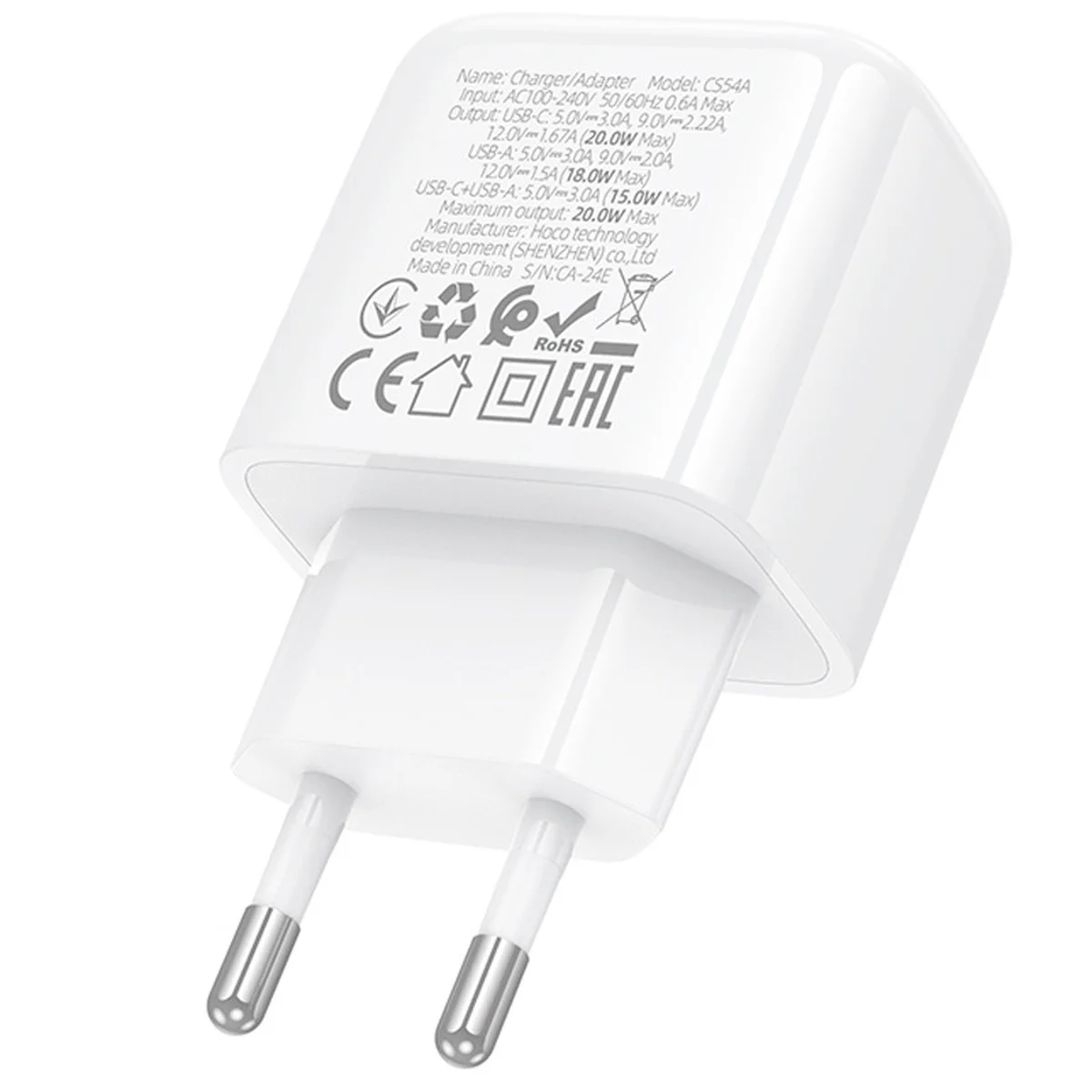 СЗУ Hoco CS54A Surplus PD20W+QC3.0 (1USB-A/1C) White