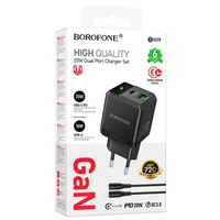 СЗУ Borofone BN19 Intenso PD20W+QC3.0 (1USB-A/1C) + кабель Type-C to Lightning Black
