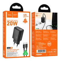 СЗУ Hoco N60 Gentle PD20W (1USB-C) + кабель Type-C to Type-C Black