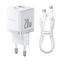СЗУ Baseus Palm Fast Charger 20W (1USB-A/1C) + кабель Type-C to Type-C (P10111608) Moon White