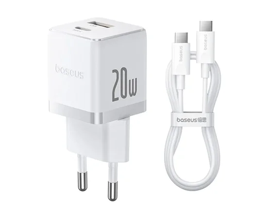 СЗУ Baseus Palm Fast Charger 20W (1USB-A/1C) + кабель Type-C to Type-C (P10111608) Moon White