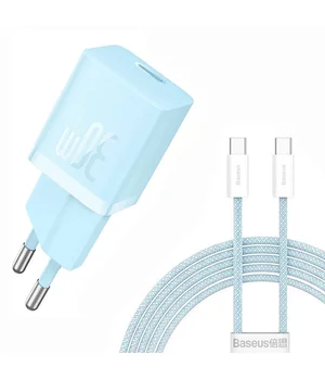 СЗУ Baseus GaN5 Fast Charger (mini) 30W (1USB-C) + кабель Type-C to Type-C (P10110902) Galaxy Blue