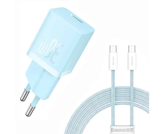 СЗУ Baseus GaN5 Fast Charger (mini) 30W (1USB-C) + кабель Type-C to Type-C (P10110902) Galaxy Blue