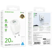 СЗУ Borofone BA93A Lustrous PD20W+QC3.0 (1USB-A/1C) + кабель Type-C to Type-C White