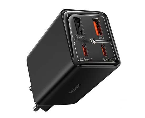 СЗУ Baseus GaN6 Pro OS 2C+2U 65W + Type-C to Type-C 100W (1m) (P10162701) Black