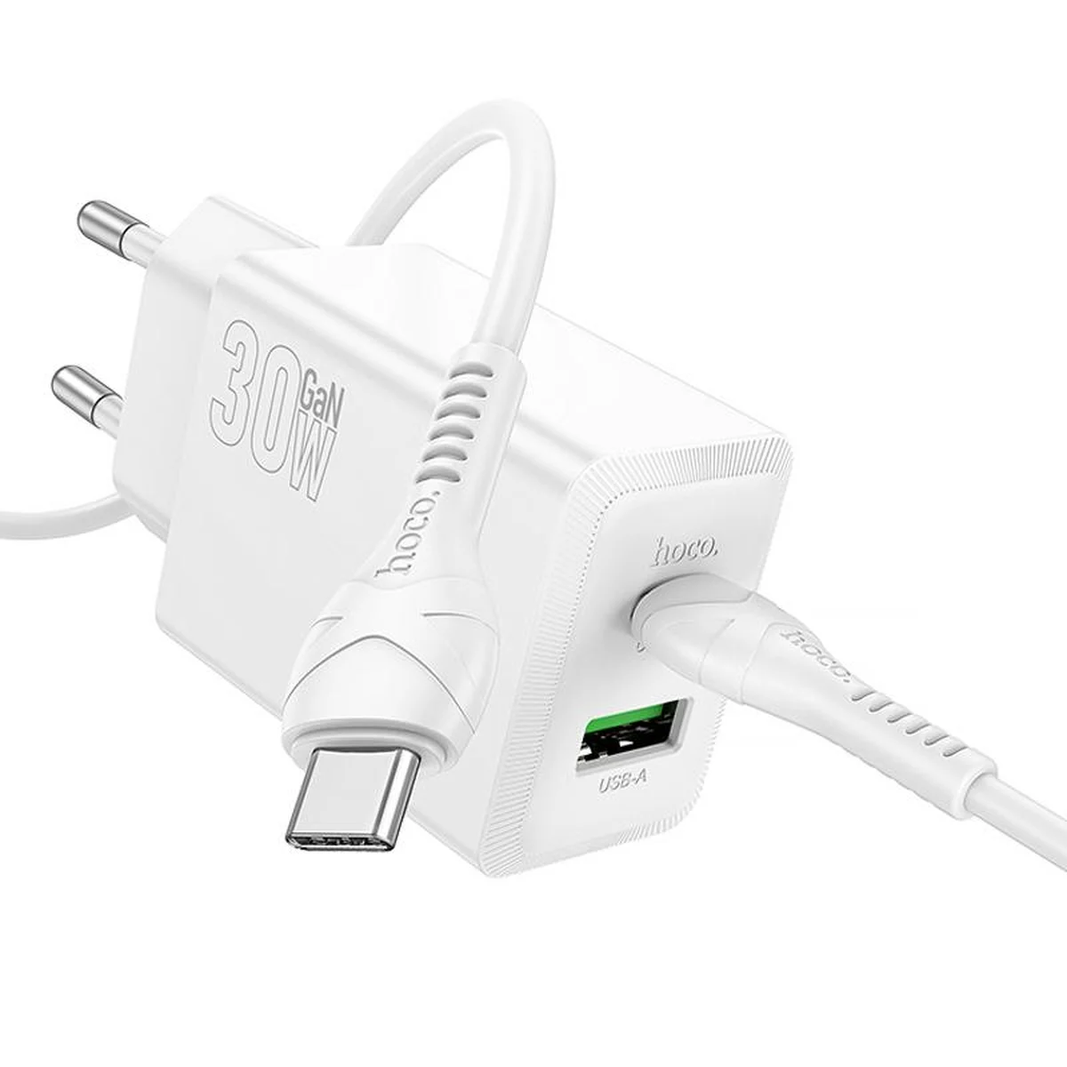 СЗУ Hoco N71 Nuevo PD30W+QC3.0 (1USB-A/1C)  + кабель Type-C to Type-C White