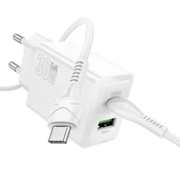 СЗУ Hoco N71 Nuevo PD30W+QC3.0 (1USB-A/1C)  + кабель Type-C to Type-C White