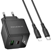СЗУ Borofone BN19 Intenso PD20W+QC3.0 (1USB-A/1C) + кабель Type-C to Lightning Black