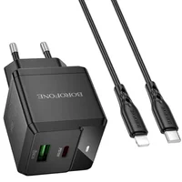 СЗУ Borofone BN19 Intenso PD20W+QC3.0 (1USB-A/1C) + кабель Type-C to Lightning Black