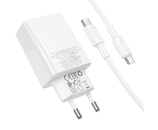 СЗУ Borofone BAS76A Source PD30W+QC3.0 (1USB-A/1C) + кабель Type-C to Type-C White