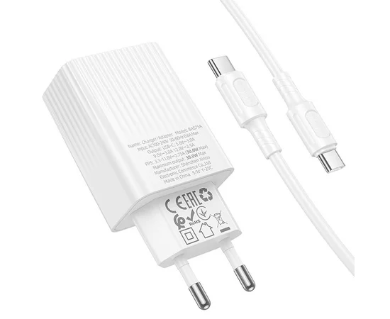 СЗУ Borofone BAS75A Source PD30W (1USB-C) + кабель Type-C to Type-C White