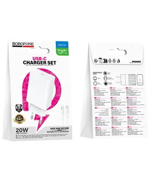 СЗУ Borofone BAS73A Source PD20W (1USB-C) + кабель Type-C to Type-C White