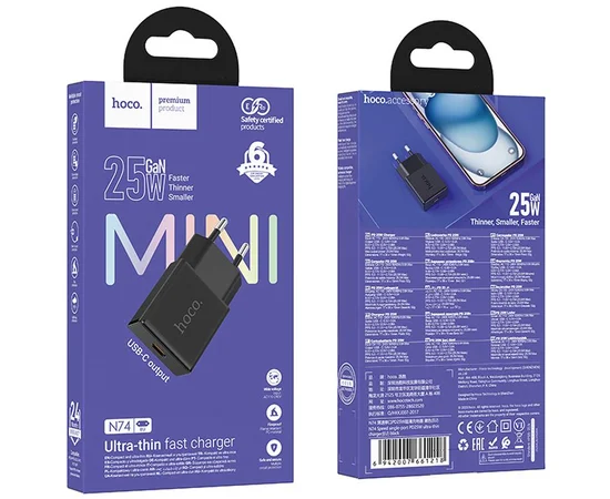 СЗУ Hoco N74 Speed ultra-thin PD25W (1USB-C) Black