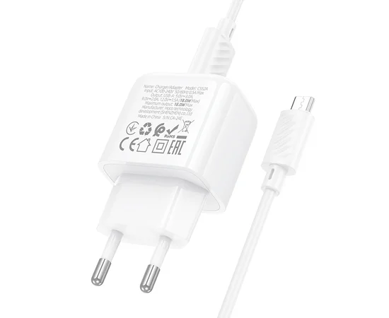 СЗУ Hoco CS52A Surplus QC3.0 (1USB-A) + кабель USB to MicroUSB White