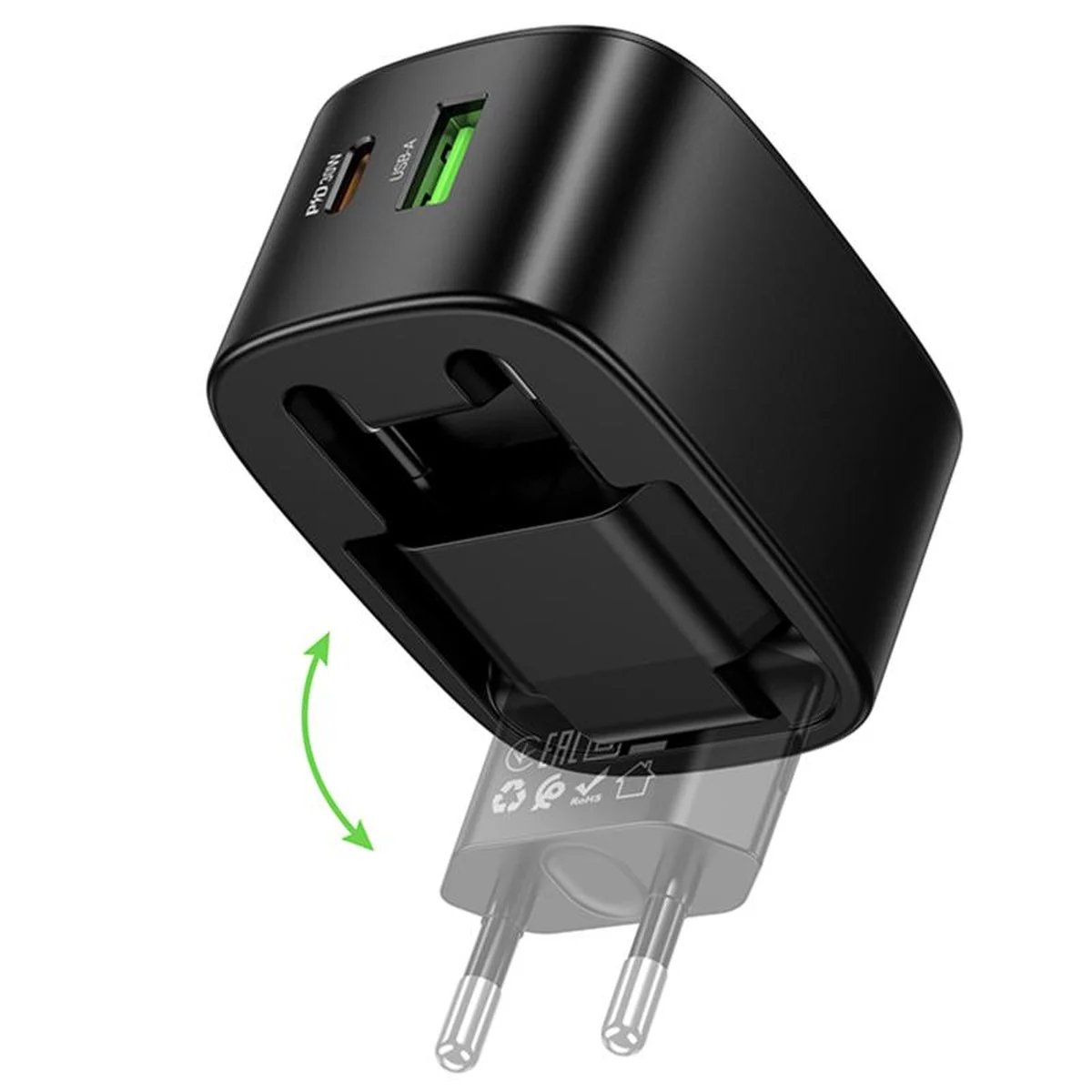 СЗУ Hoco CS102A Folding PD30W+QC3.0 (1USB-A/1C) Black