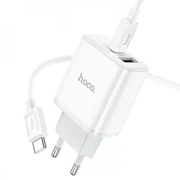 СЗУ Hoco C105A Stage PD20W+QC3.0 (1USB-A/1C) + кабель Type-C to Type-C White