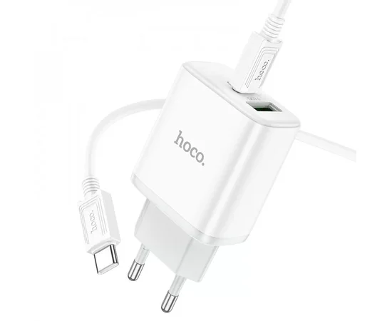 СЗУ Hoco C105A Stage PD20W+QC3.0 (1USB-A/1C) + кабель Type-C to Type-C White