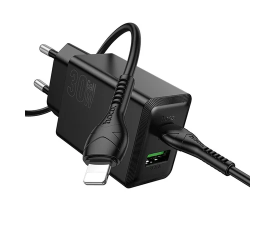 СЗУ Hoco N71 Nuevo PD30W+QC3.0 (1USB-A/1C) + кабель Type-C to Lightning Black