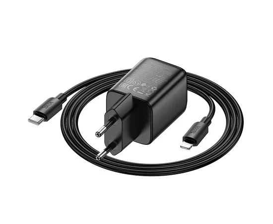СЗУ Hoco N53 Monsoon PD30W+QC3.0 (1USB-A/1C) + кабель Type-C to Lightning Black