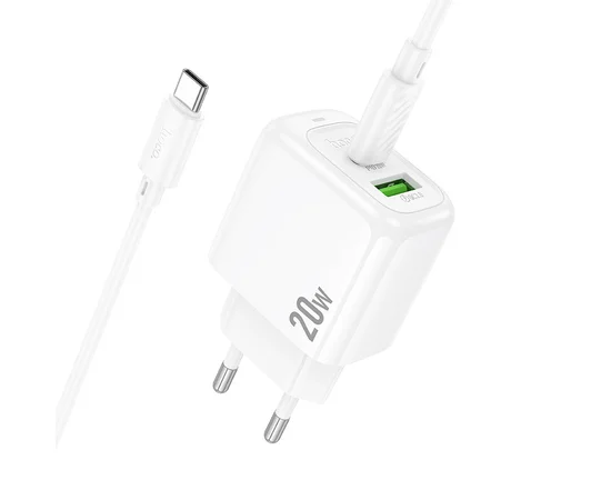 СЗУ Hoco CS54A Surplus PD20W+QC3.0 (1USB-A/1C) + кабель Type-C to Type-C White