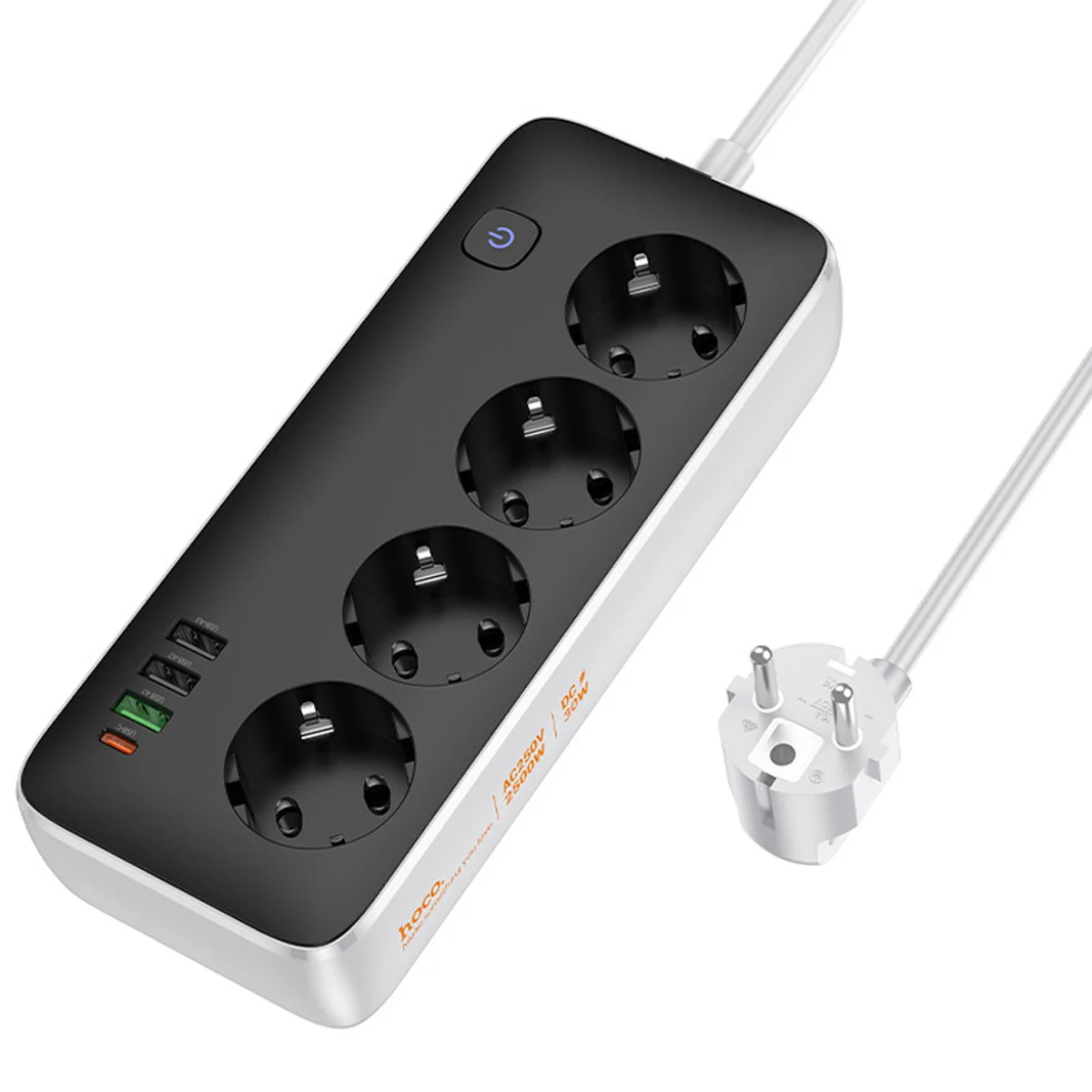 Удлинитель Hoco AC22 Sunlight (PD30W/1C/3A/4xSocket) (1.5m) Black