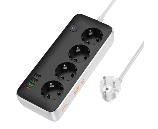 Удлинитель Hoco AC22 Sunlight (PD30W/1C/3A/4xSocket) (1.5m) Black