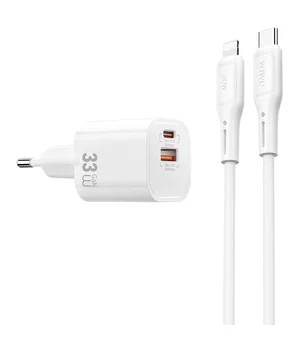СЗУ WIWU G018 Cube PD33W+QC3.0 GaN (1USB-A/1C) + кабель Type-C to Lightning White