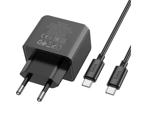 СЗУ Hoco CS14A PD20W+QC3.0 (1USB-A/1C) + Type-C to Type-C Black