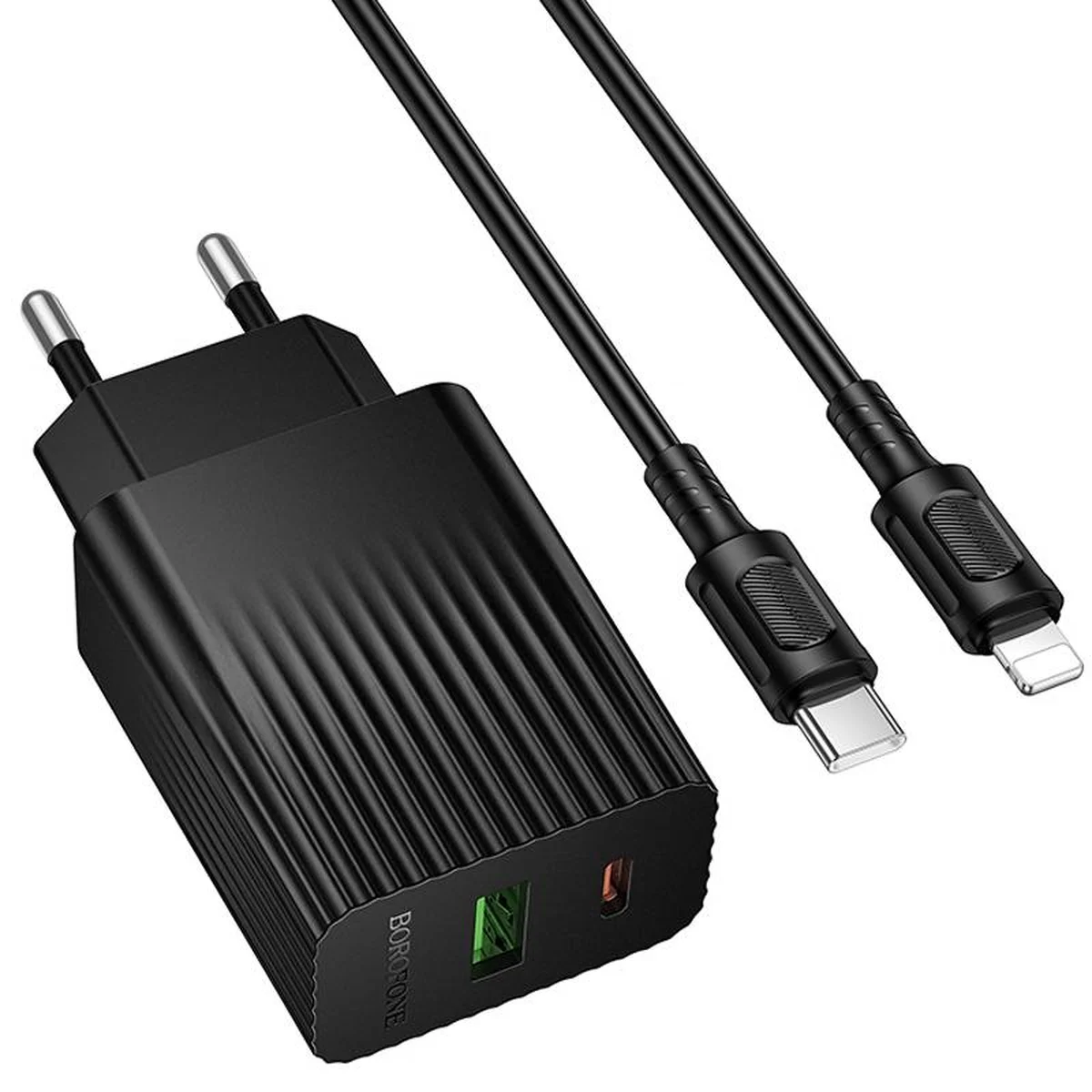 СЗУ Borofone BAS76A Source PD30W+QC3.0 (1USB-A/1C) + кабель Type-C to Lightning Black