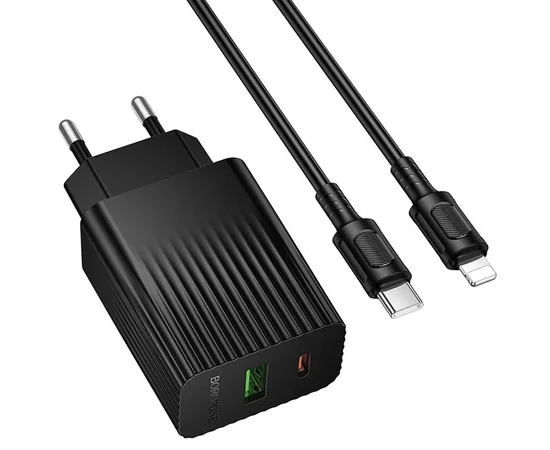 СЗУ Borofone BAS76A Source PD30W+QC3.0 (1USB-A/1C) + кабель Type-C to Lightning Black