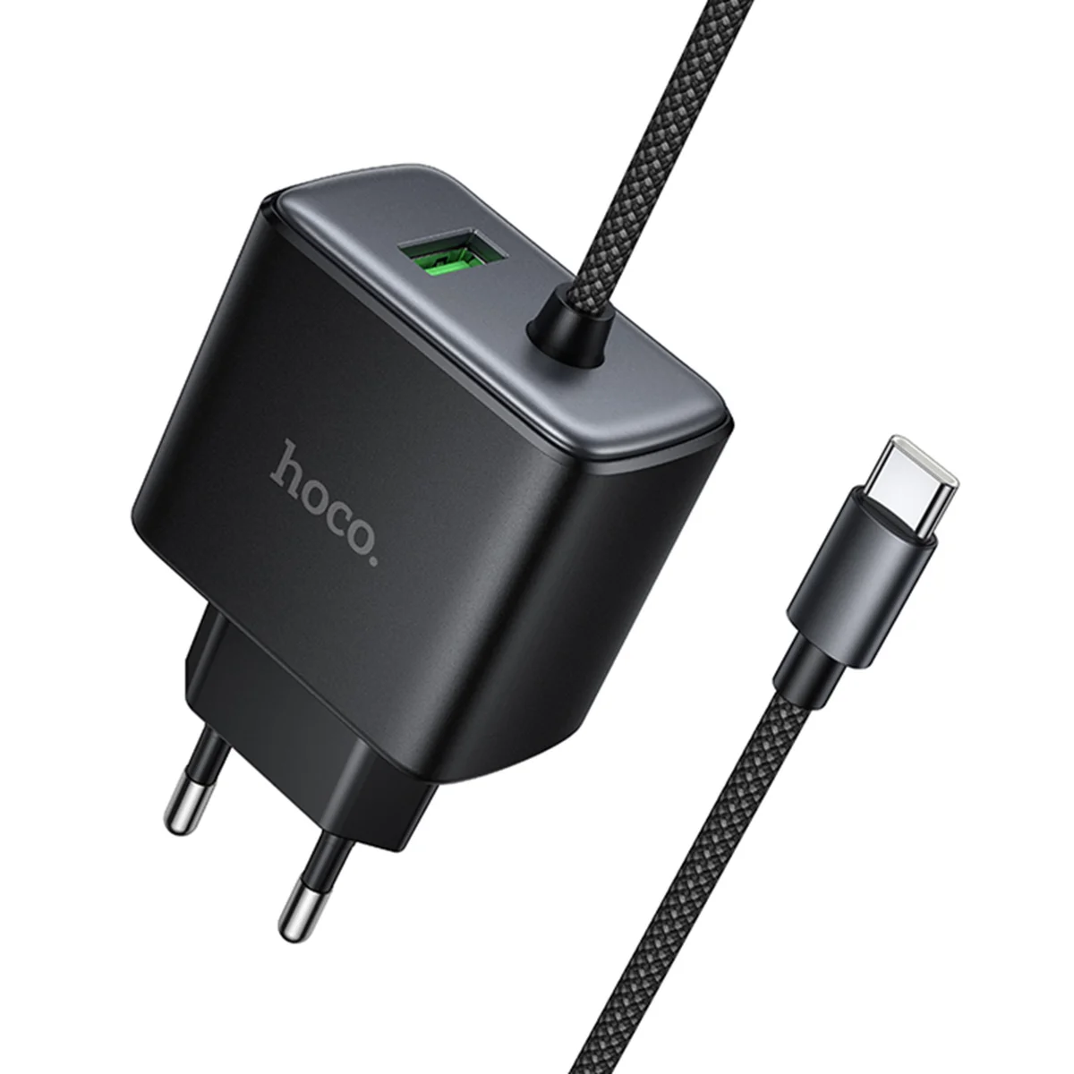 СЗУ Hoco C164A New PD30W+QC3.0 (1USB-A/1C) + встроенный кабель Type-C Black
