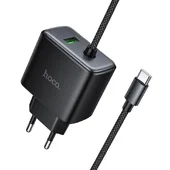 СЗУ Hoco C164A New PD30W+QC3.0 (1USB-A/1C) + встроенный кабель Type-C Black