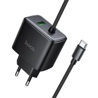 СЗУ Hoco C164A New PD30W+QC3.0 (1USB-A/1C) + встроенный кабель Type-C Black