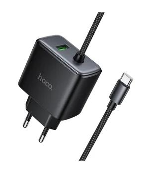 СЗУ Hoco C164A New PD30W+QC3.0 (1USB-A/1C) + вбудований кабель Type-C Black