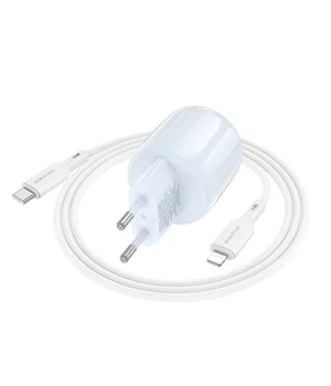 СЗУ Borofone BA93A Lustrous PD20W+QC3.0 (1USB-A/1C) + кабель Type-C to Lightning Blue