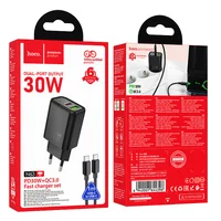 СЗУ Hoco N63 Gentle PD30W+QC3.0 (1USB-A/1C) + кабель Type-C to Type-C Black
