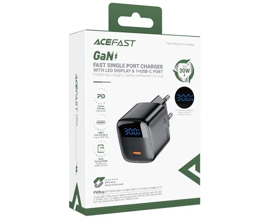 СЗУ Acefast A115 PD30W GaN (1USB-C) Black