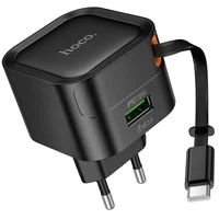 СЗУ Hoco C154A Changer With Retractable Cable Type-C PD20W+QC3.0 (1USB-C) Black