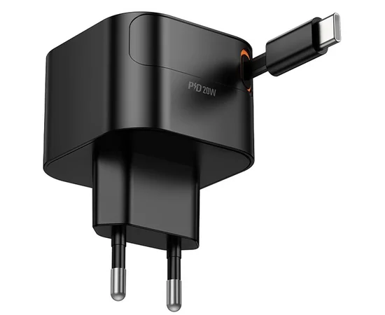 СЗУ Hoco C153A Changer With Retractable Cable Type-C PD20W Black