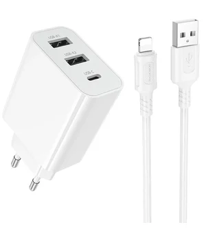 СЗУ Borofone BA105A Stellar 15W (2USB-A/1C) + кабель USB to Lightning White