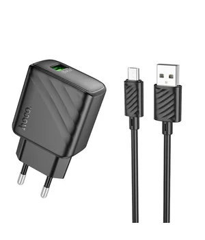 СЗУ Hoco CS21A Rich QC3.0 18W (1USB-A) + кабель USB to MicroUSB Black