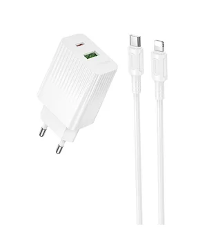 СЗУ Borofone BAS76A Source PD30W+QC3.0 (1USB-A/1C) + кабель Type-C to Lightning White