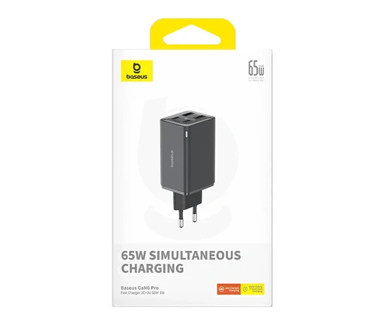 СЗУ Baseus GaN6 Pro OS 2C+2U 65W + Type-C to Type-C 100W (1m) (P10162701) Black