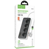 Удлинитель Hoco AC22 Sunlight (PD30W/1C/3A/4xSocket) (1.5m) Black